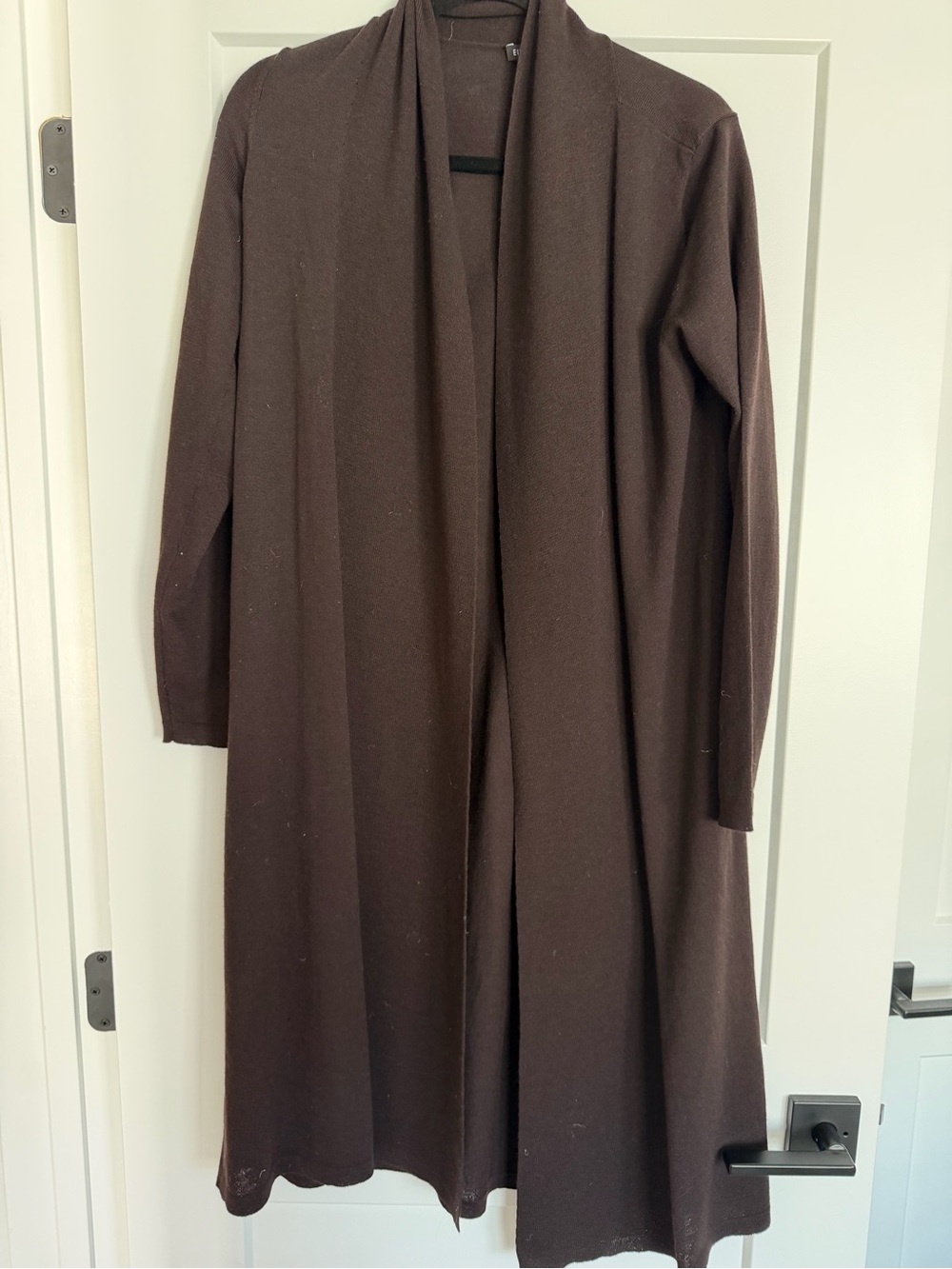 Eileen Fisher 100% wool Brown Open-Front Long Trench Coat